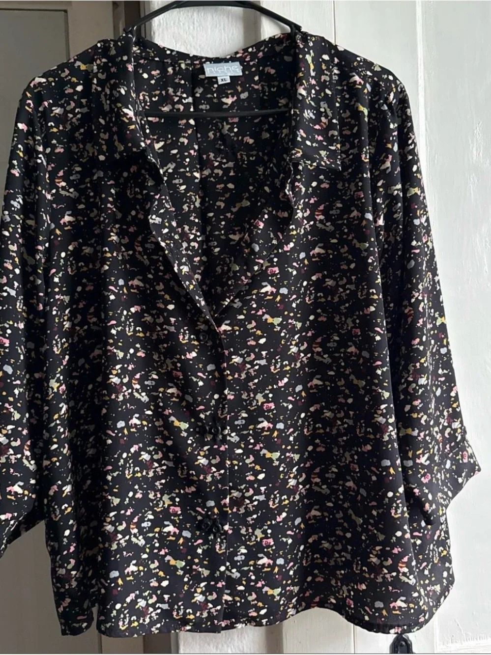 Black Floral Button-Up Blouse - Picture 1 of 5